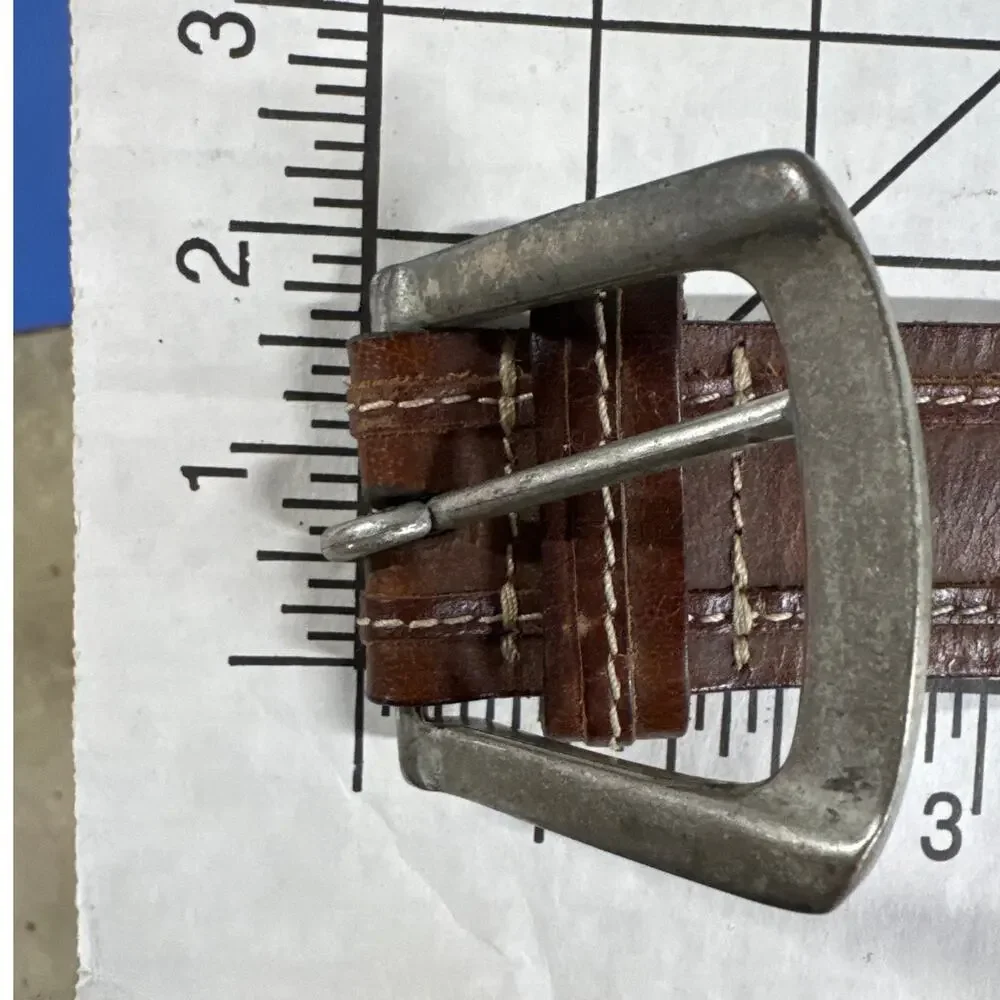 Vintage Dark Brown Patina Leather Silver Horseshoe Buckle 1.5